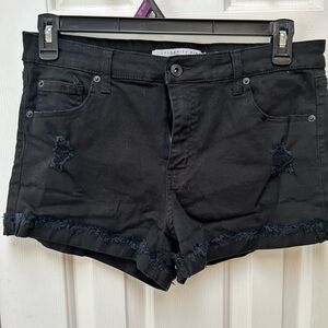Celebrity Pink Black Distressed Frayed Hem Denim Shorts